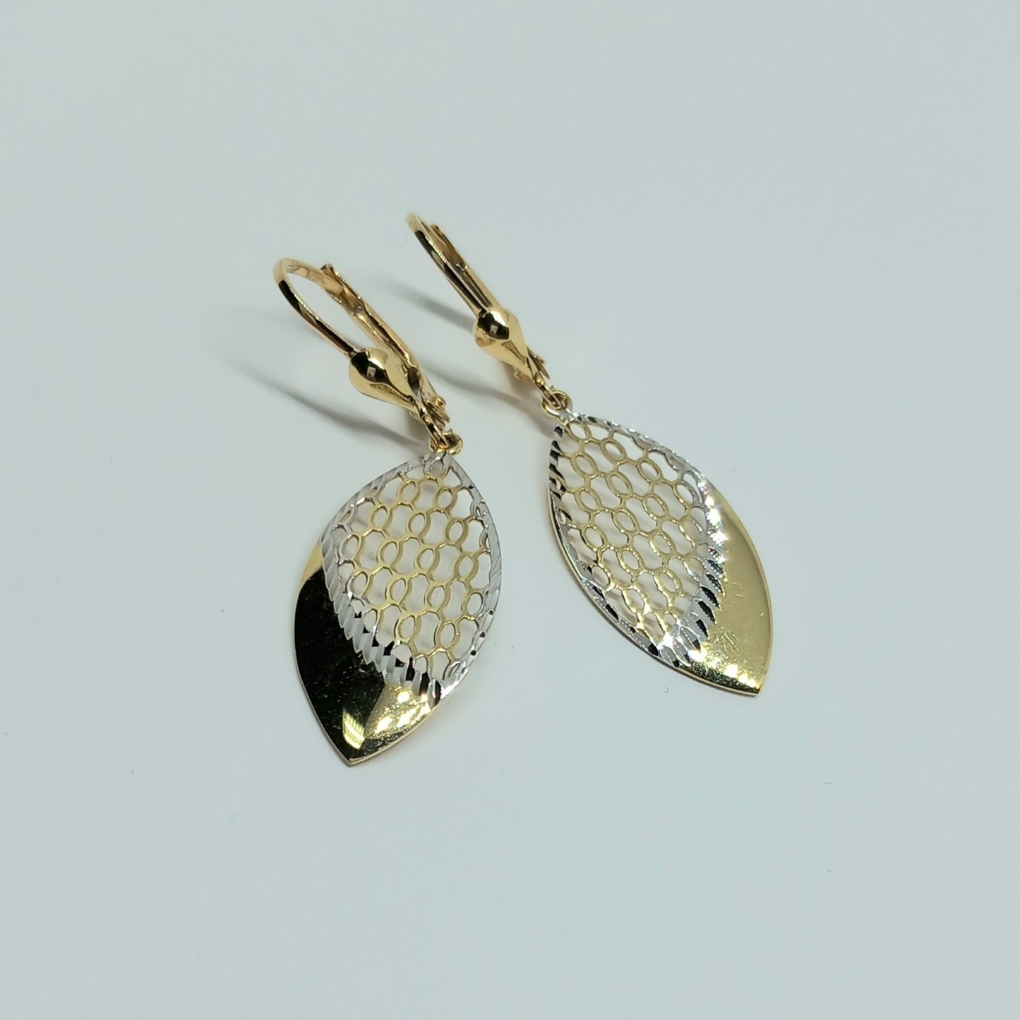 Zlaté náušnice 14k 585/1000 visací - zlato žluté a bílé - nové