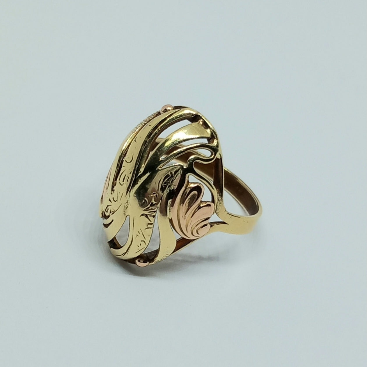 Zlatý prsten 14k 585/1000 - zlato žluté a růžové - použité - vel. 56