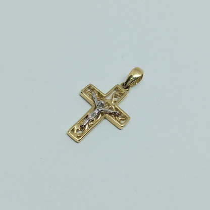 Zlatý přívěšek 14k 585/1000 Kříž - zlato žluté a bílé - nové