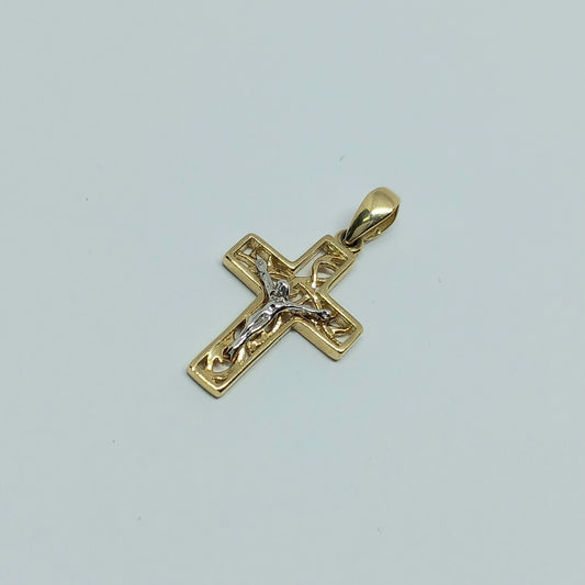 Zlatý přívěšek 14k 585/1000 Kříž - zlato žluté a bílé - nové