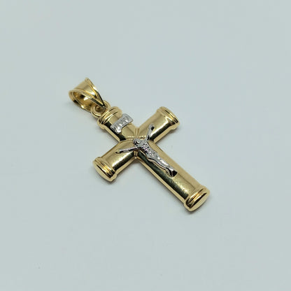 Zlatý přívěšek 14k 585/1000 Kříž - zlato žluté a bílé - nové