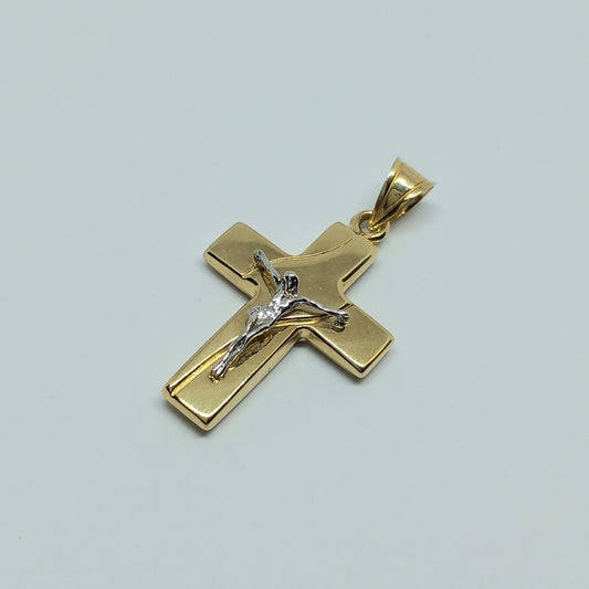 Zlatý přívěšek 14k 585/1000 Kříž - zlato žluté a bílé - nové