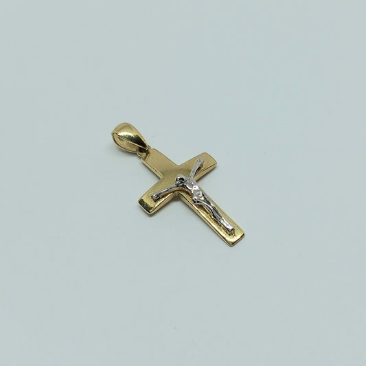 Zlatý přívěšek 14k 585/1000 Kříž - zlato žluté a bílé - nové