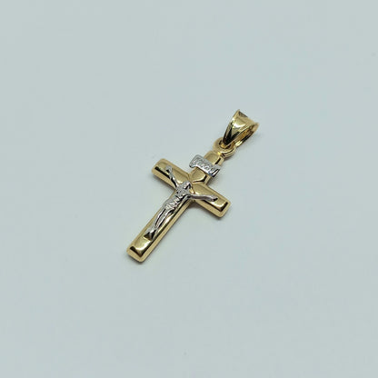 Zlatý přívěšek 14k 585/1000 Kříž - zlato žluté a bílé - nové