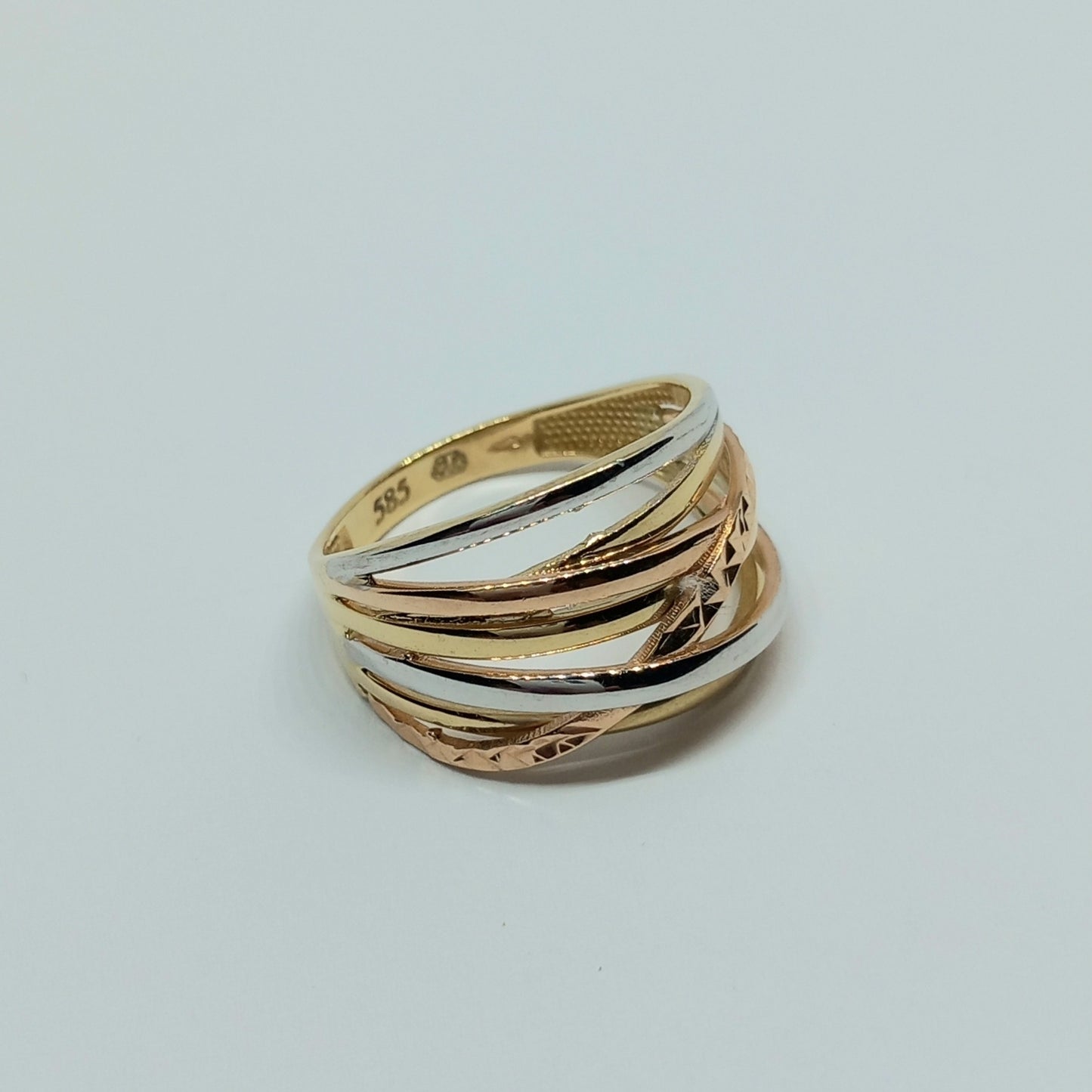 Zlatý prsten 14k 585/1000 - zlato žluté, bílé a růžové - nové - vel. 59