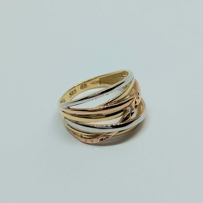 Zlatý prsten 14k 585/1000 - zlato žluté, bílé a růžové - nové - vel. 59