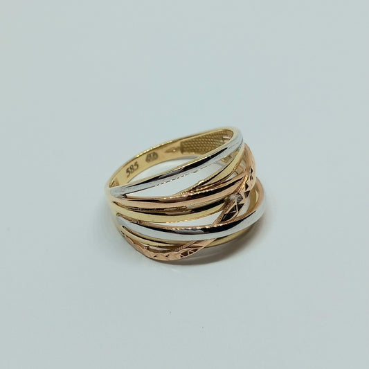 Zlatý prsten 14k 585/1000 - zlato žluté, bílé a růžové - nové - vel. 59