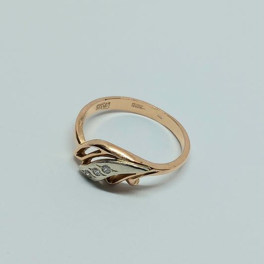 Zlatý prsten 14k 585/1000 - zlato růžové a bílé - použité - vel. 55