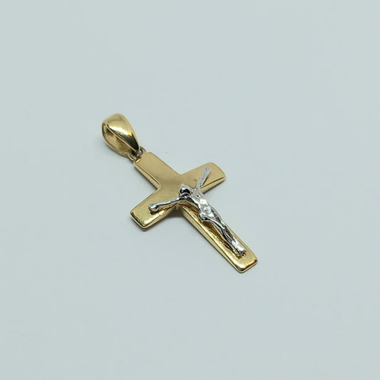 Přívěšek ze žlutého a bílého zlata 14k . Kříž . 0,81g . stav A1