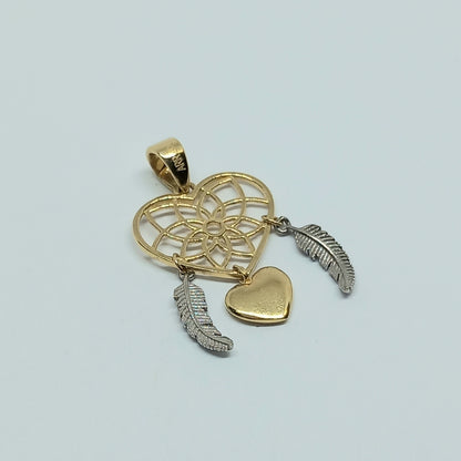 Přívěšek ze žlutého a bílého zlata 14k . Lapač snů . Srdce . 1,31g . stav A1
