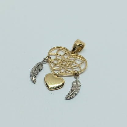 Přívěšek ze žlutého a bílého zlata 14k . Lapač snů . Srdce . 1,31g . stav A1