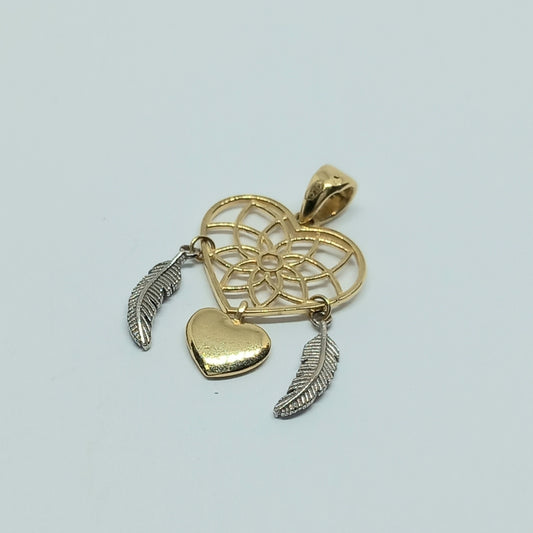 Přívěšek ze žlutého a bílého zlata 14k . Lapač snů . Srdce . 1,31g . stav A1