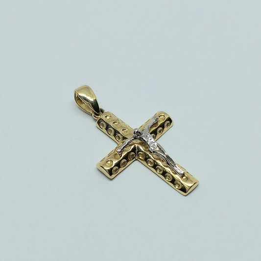 Přívěšek ze žlutého a bílého zlata 14k . Kříž . 1,28g . stav A1