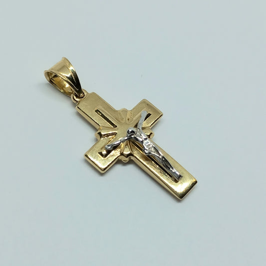 Přívěšek ze žlutého a bílého zlata 14k . Kříž . 0,98g . stav A1