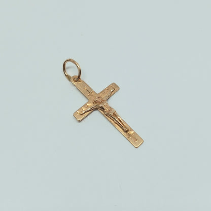 Zlatý přívěšek z růžového zlata 14k . Kříž . 0,84g . stav B