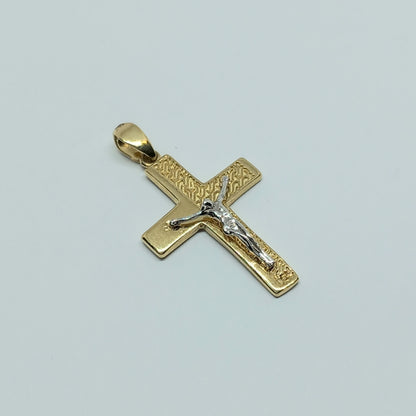Přívěšek ze žlutého a bílého zlata 14k . Kříž . 1,38g . stav A1