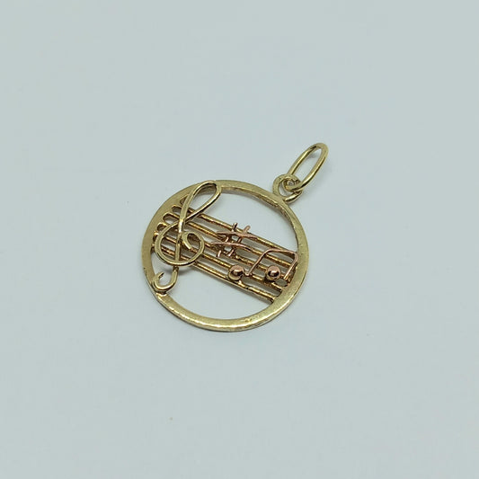 Zlatý přívěšek 14k 585/1000 Houslový klíč a noty - zlato žluté a červené - použité