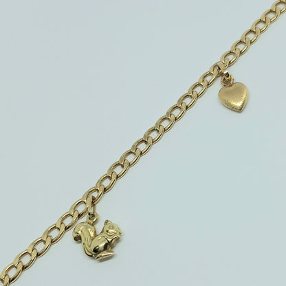 Zlatý náramek 14k 585/1000 Žebrák - srdce - veverka - zlato žluté - 19,5cm