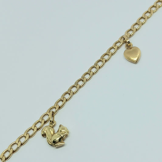 Zlatý náramek 14k 585/1000 Žebrák - srdce - veverka - zlato žluté - 19,5cm