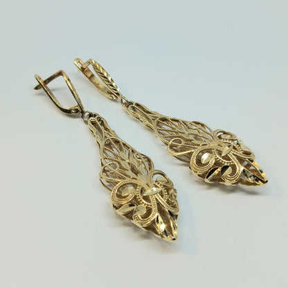 Zlaté náušnice 14k 585/1000 visací - zlato žluté - použité