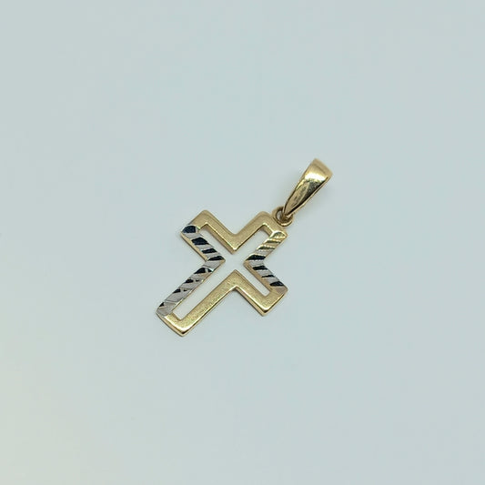 Přívěšek ze žlutého a bílého zlata 14k . Kříž . 0,70g . stav A1