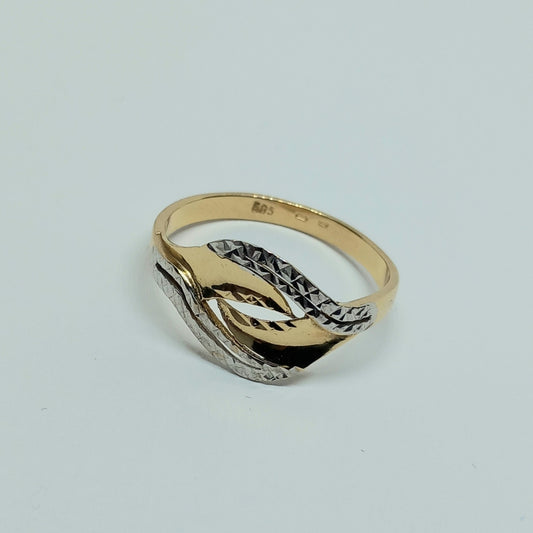Zlatý prsten 14k 585/1000 - zlato žluté a bílé - jako nové - vel. 67