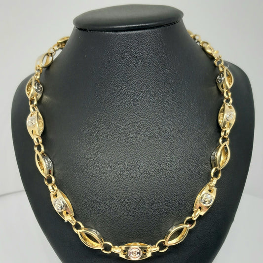 Zlatý řetěz 14k 585/1000 - zlato žluté a bílé - zlomkové - 68cm